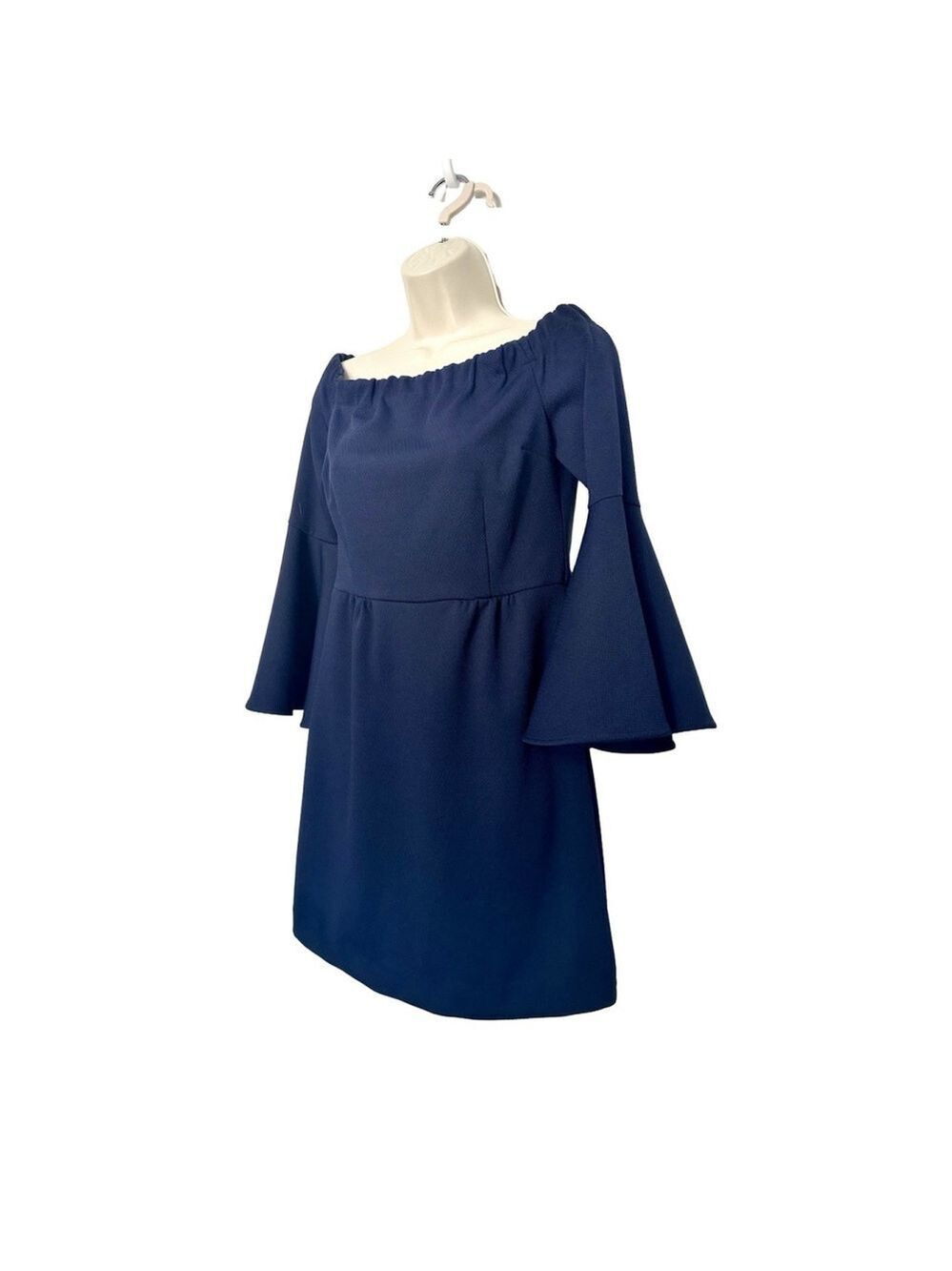 TRINA TURK Miley Off Shoulder Bell Sleeve Sheath Dress Sz 4 Blue Party Work $168 - Picture 6 of 9